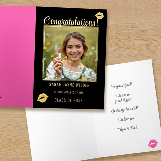Tarjeta de felicitaciones al Relieve metalizado de (Congratulations Graduate! Just add their photo and details to this real foil card)