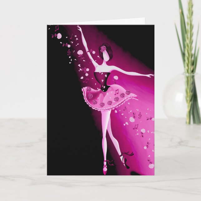 Tarjeta de Felicitaciones Bella Bailarina y Rosas (Anverso)
