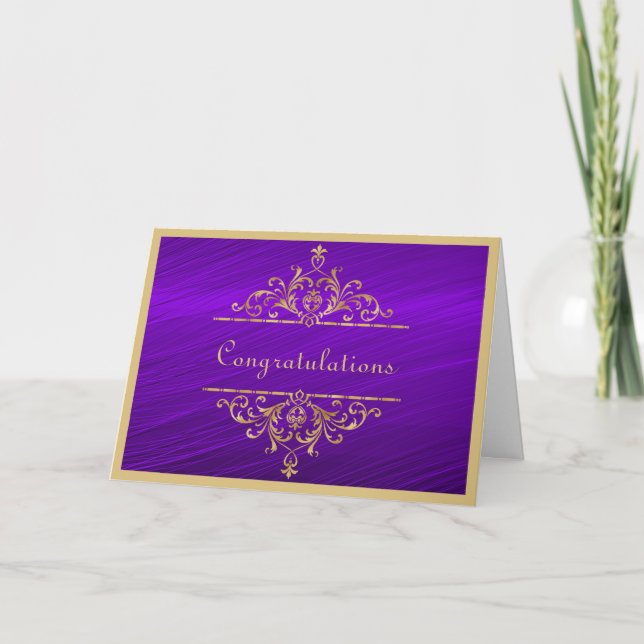 Tarjeta de felicitaciones boda Gold Purple (Anverso)