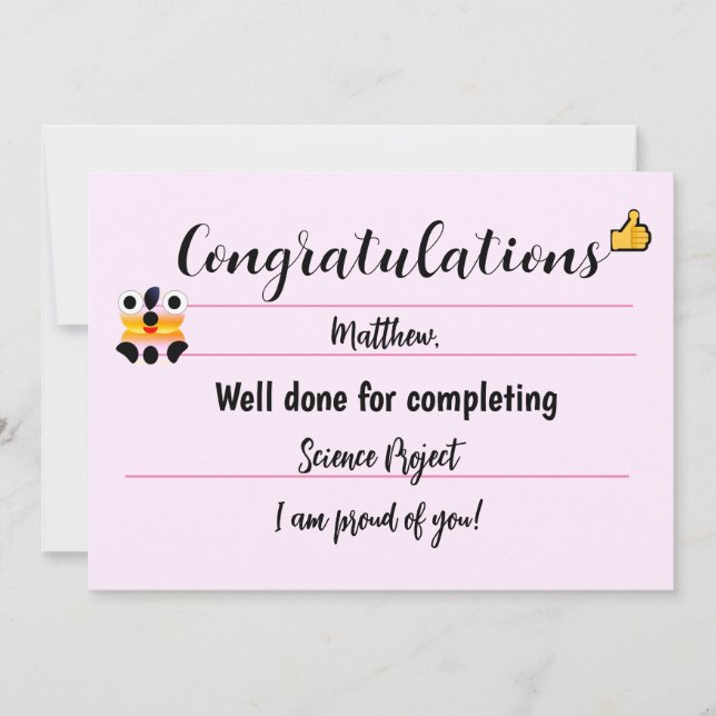 Tarjeta de felicitaciones con cara linda - rosa (Anverso)