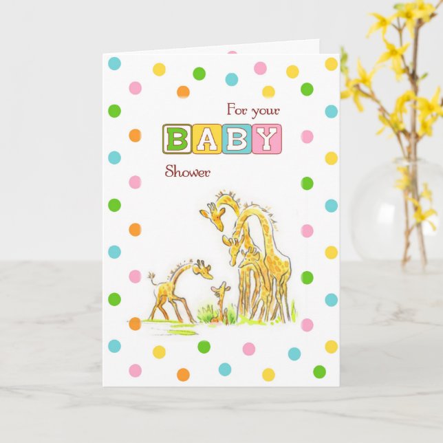 Tarjeta de felicitaciones de Baby Shower Giraffe (flor amarilla)