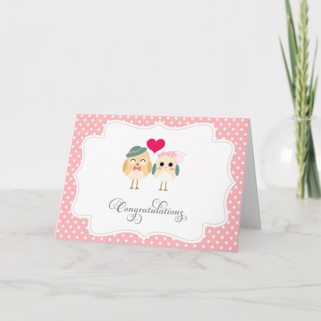 Tarjeta de felicitaciones de Boda de Aves Cutas (Anverso)