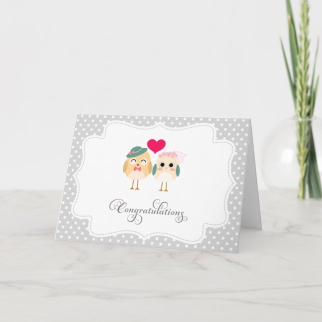 Tarjeta de felicitaciones de Boda de Aves Cutas (Anverso)
