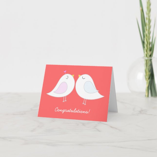 Tarjeta de felicitaciones de Boda de Aves de Amor (Anverso)