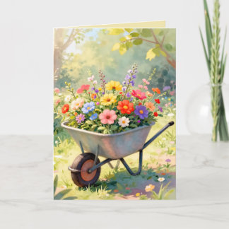 Tarjeta de Felicitaciones de Carretilla de Flores