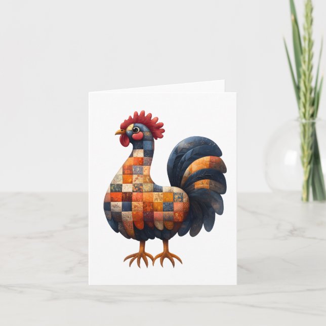 Tarjeta de felicitaciones de Cockerel de Patchwork (Anverso)