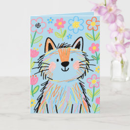 Tarjeta de Felicitaciones de Gato Garabato Azul