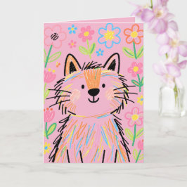 Tarjeta de Felicitaciones de Gato Garabato Rosa