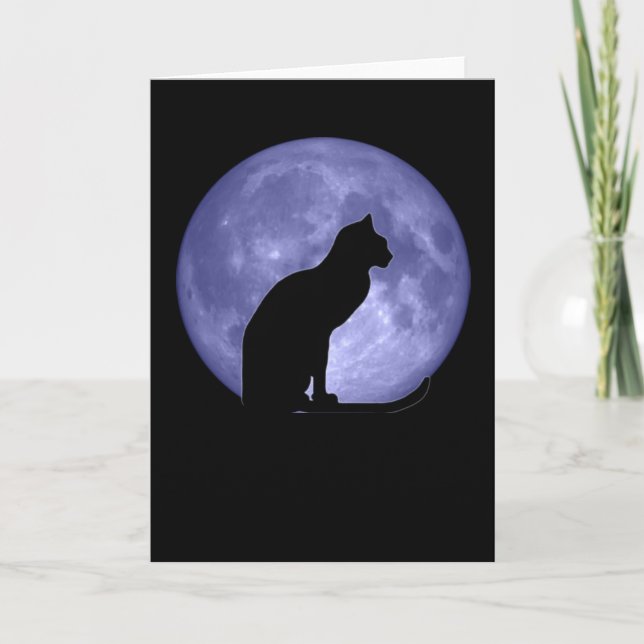 Tarjeta de felicitaciones de la luna azul del gato (Anverso)