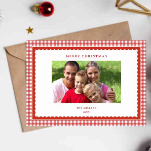 Tarjeta de felicitaciones de Navidad con gingham r