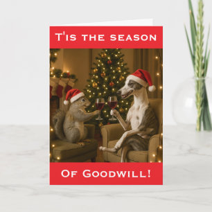 Tarjeta de felicitaciones de Navidad de Whippet y 