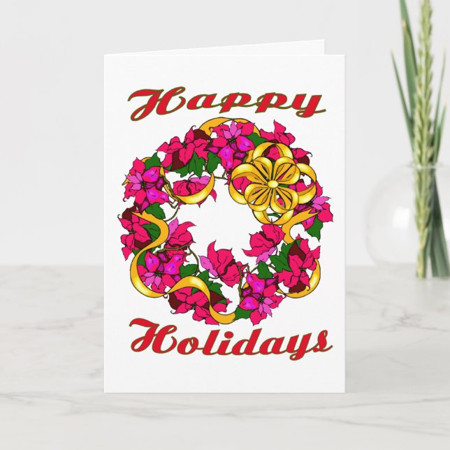 Tarjeta de felicitaciones de Poinsettia Wreath (Anverso)