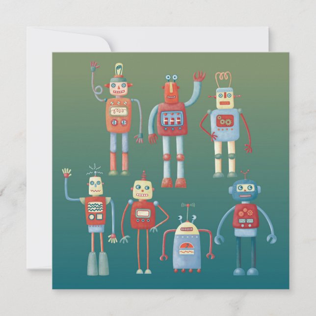 Tarjeta de felicitaciones de robots de diversión e (Anverso)