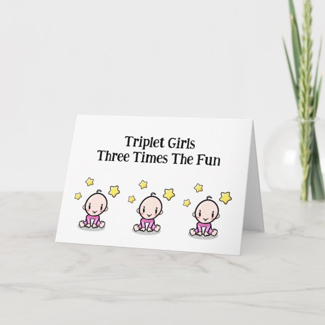Tarjeta de felicitaciones de trillizos, 3 chicas t (Anverso)