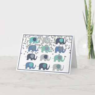 Tarjeta de Felicitaciones - Elefantes Azules, Verd