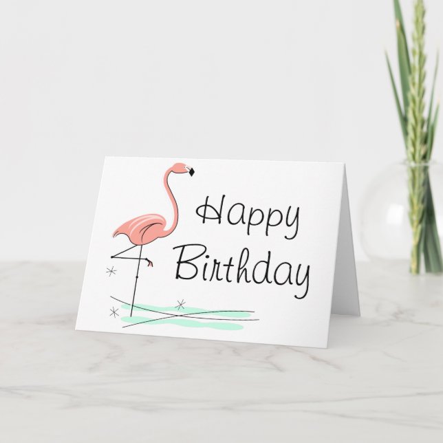 Tarjeta de felicitaciones Flamingo Ocean Happy Bir (Anverso)