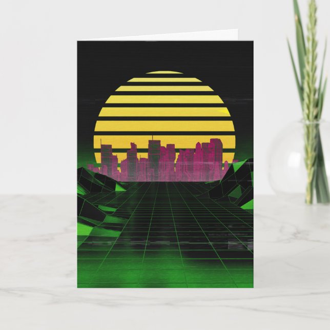 Tarjeta de felicitaciones Green Synthwave (Anverso)