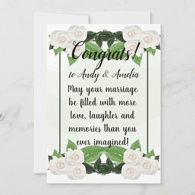 Tarjeta de felicitaciones Green White Roses (Anverso)