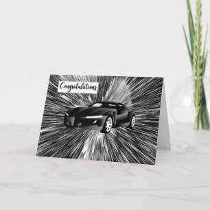 Tarjeta de felicitaciones Nuevo auto en blanco y n