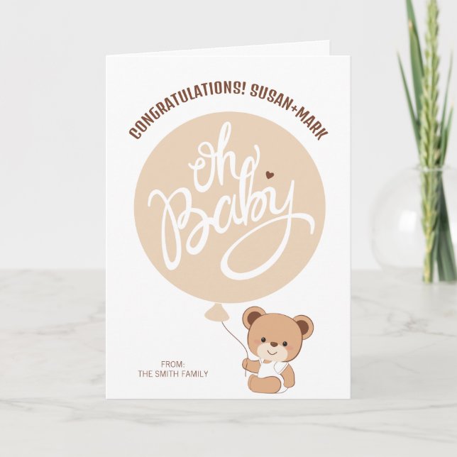 Tarjeta de felicitaciones para Baby Shower Bear Be (Anverso)