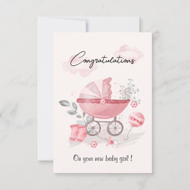 Tarjeta de felicitaciones para bebé de Stroller Ro (Anverso)