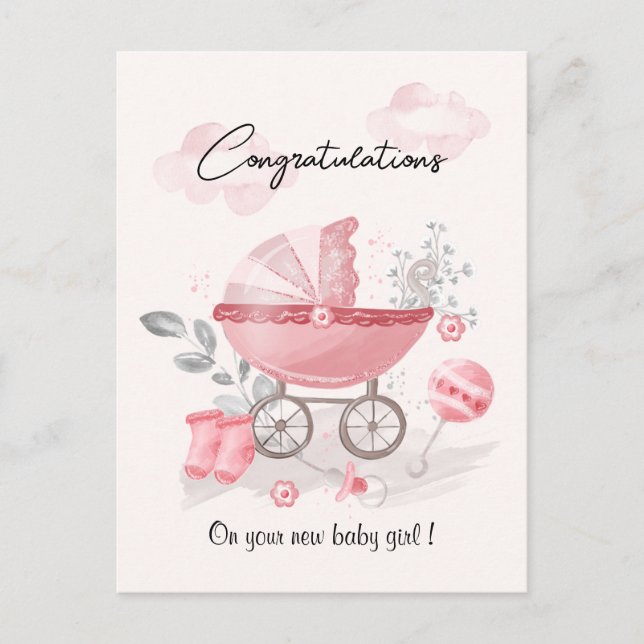 Tarjeta de felicitaciones para bebé de Stroller Ro (Anverso)