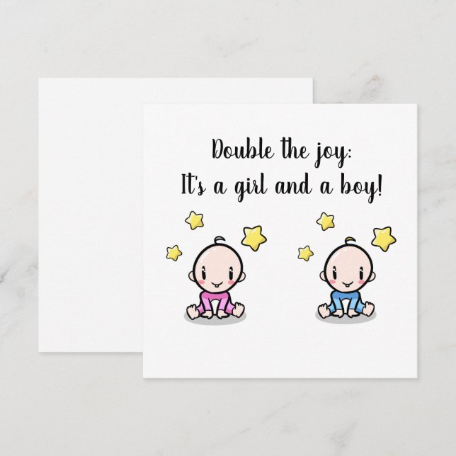 tarjeta de felicitaciones para bebé gemelos, nuevo (Anverso / Reverso)