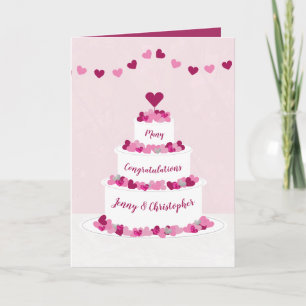 tarjeta de felicitaciones para boda rosa y púrpura