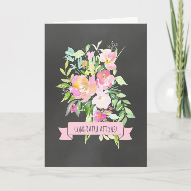 Tarjeta de felicitaciones para Bodas florales negr (Anverso)