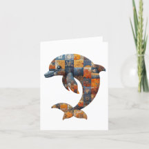 Tarjeta de felicitaciones para delfines en mosaico