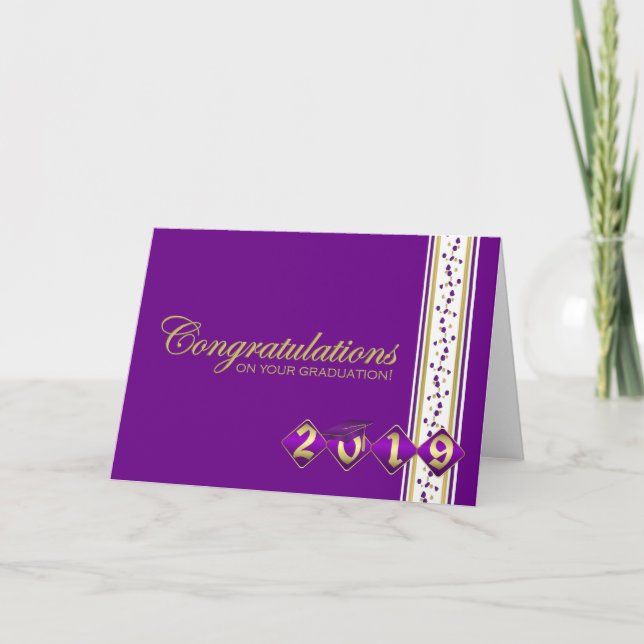 Tarjeta de felicitaciones para graduación morada y (Anverso)