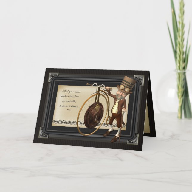 Tarjeta de felicitaciones Penny Farthing Steampunk (Anverso)