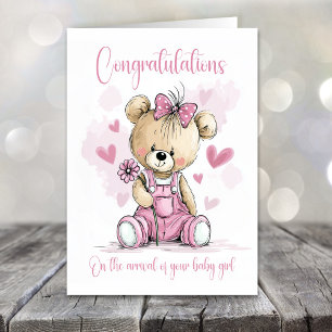 Tarjeta de Felicitaciones por Nueva Bebé Niña Oso 