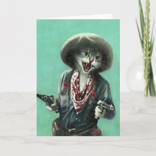 Tarjeta de Felicitaciones Vaquera Gatito Vintage