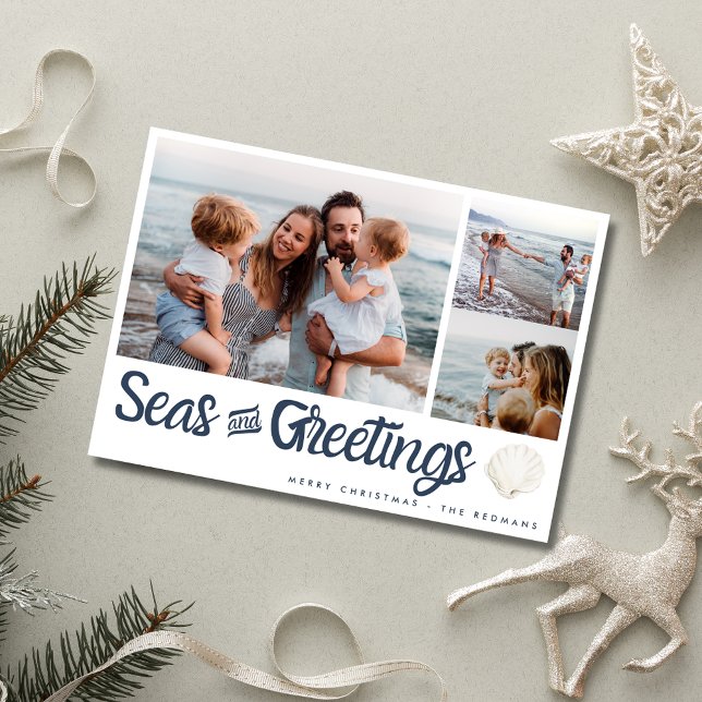 Tarjeta de felicitaciones y mares de fotografía de (Coastal Family Photo Seas and Greetings Card)