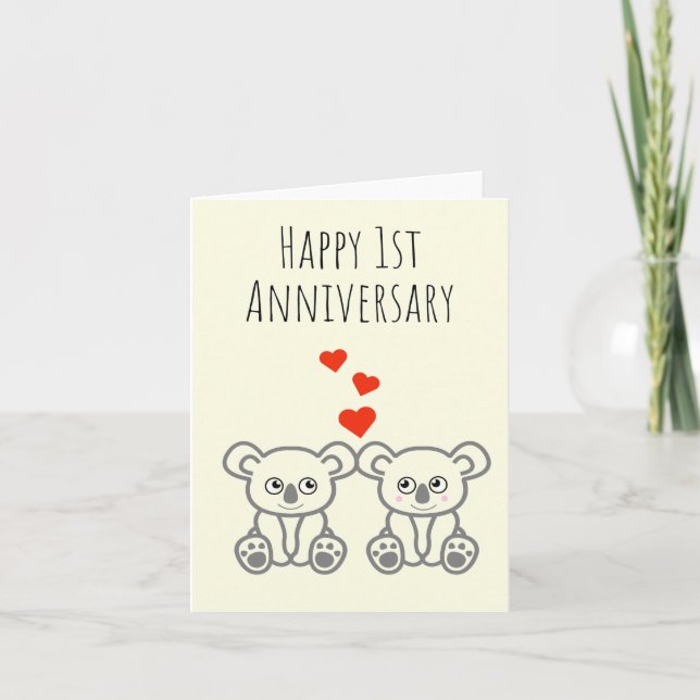 Tarjeta de Feliz 1er Aniversario de Pareja de Koal (Anverso)