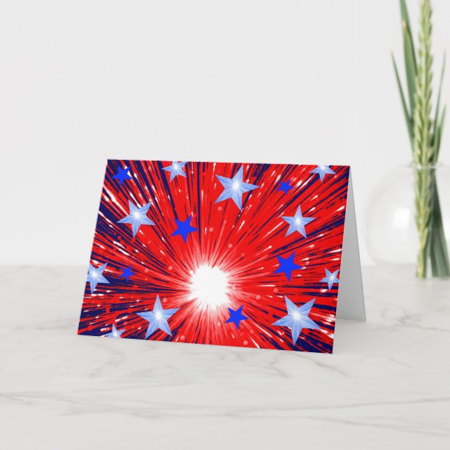 Tarjeta de 'Feliz 4 de Julio' azul blanco rojo de  (Anverso)