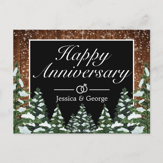Tarjeta de Feliz Aniversario Bosque de Madera de N (Anverso)