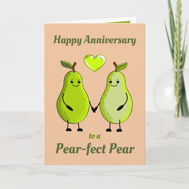 Tarjeta de Feliz Aniversario con Puns de Peras (Anverso)