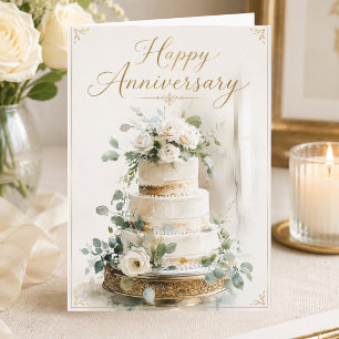 Tarjeta de Feliz Aniversario de Boda Elegante Tort