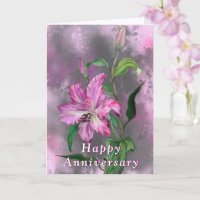 Tarjeta de Feliz Aniversario Flores de Lirio Rosa 