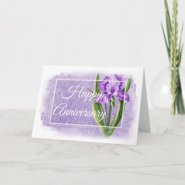 Tarjeta de Feliz Aniversario - Iris Púrpura d2 (Anverso)