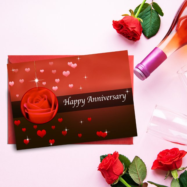 Tarjeta de Feliz Aniversario Rosa y Corazones con  (Subido por el creador)