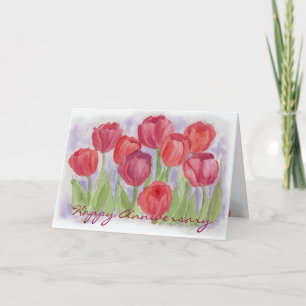 Tarjeta de Feliz Aniversario Tulipanes Rojos