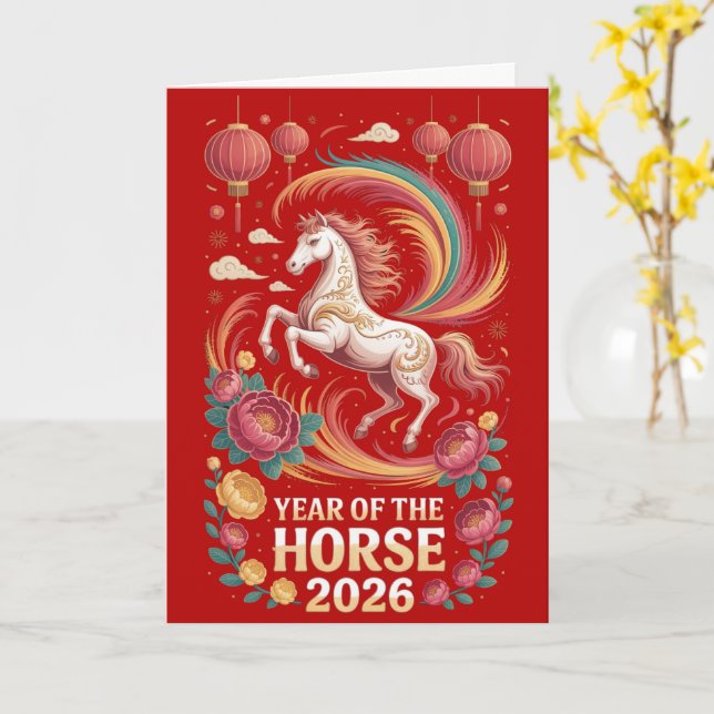 Tarjeta de Feliz Año del Caballo 2026 (flor amarilla)