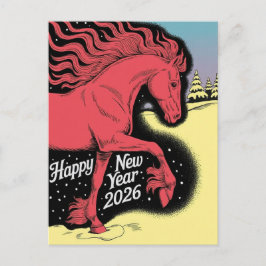 Tarjeta de Feliz Año Nuevo 2026 Caballo Rojo
