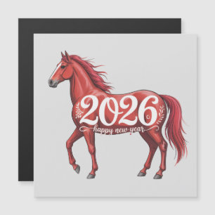 Tarjeta de Feliz Año Nuevo 2026 Caballo Rojo Ilust