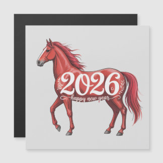 Tarjeta de Feliz Año Nuevo 2026 Caballo Rojo Ilust
