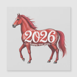 Tarjeta de Feliz Año Nuevo 2026 Caballo Rojo Ilust