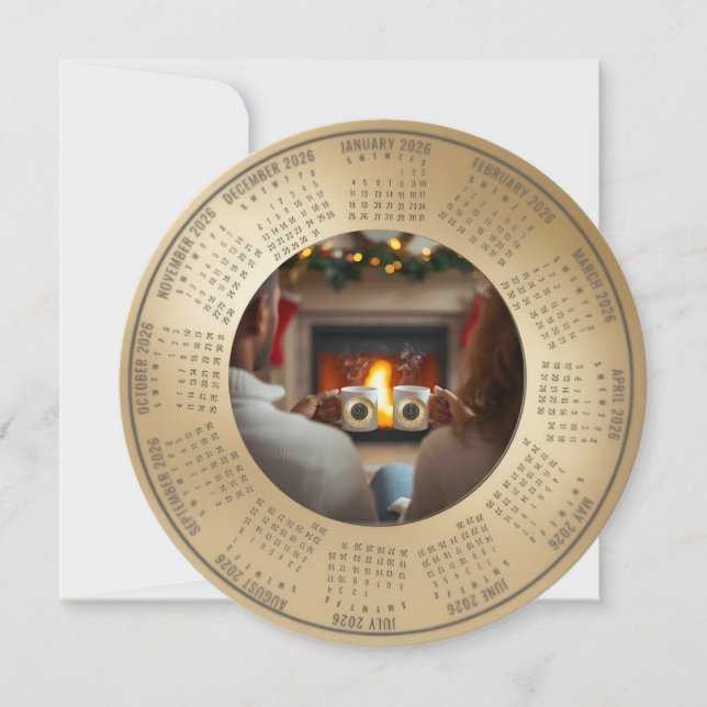 Tarjeta de Feliz Año Nuevo 2026 Calendario (Anverso)